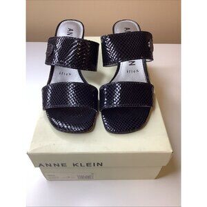Anne Klein Size 6 Iflex Women's Black Block Heel Snake Skin Slip On Sandal, NIB